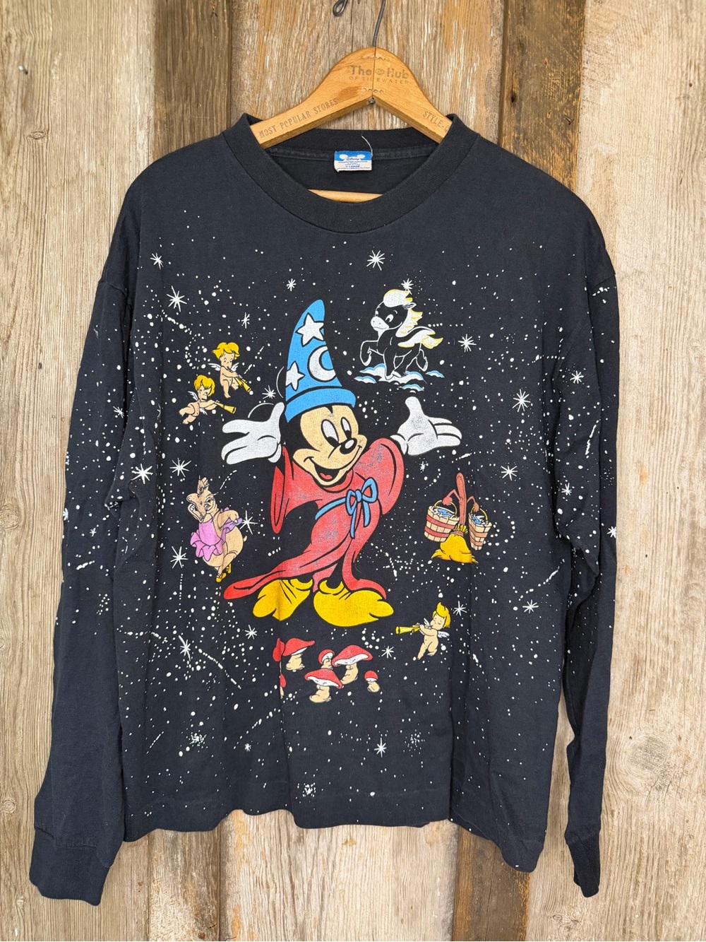 VTG 90s AOP Disney Fantasia 50th Anniversary Sorcerer Mickey Long Sleeve Tee XL